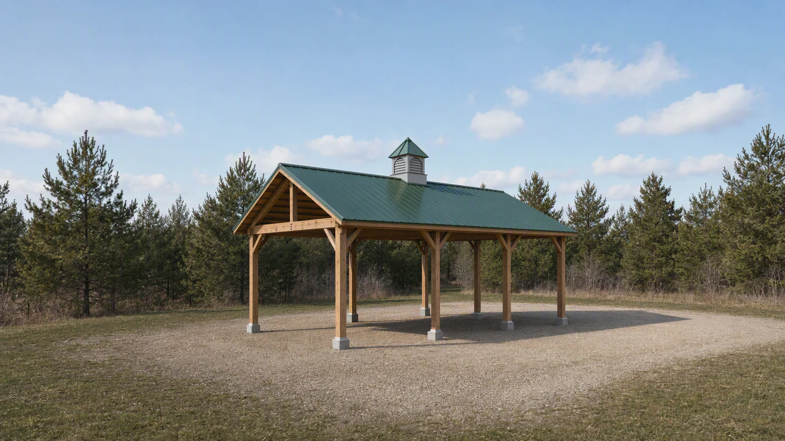 36 inch Select cupola on a green metal-roofed timber carport