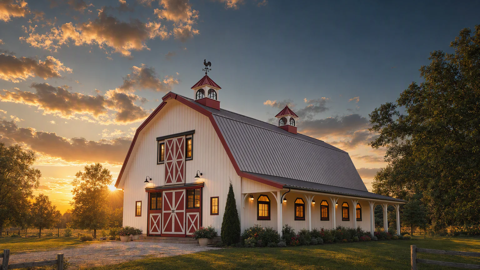 Dual cupola planning reference for a long horse barn