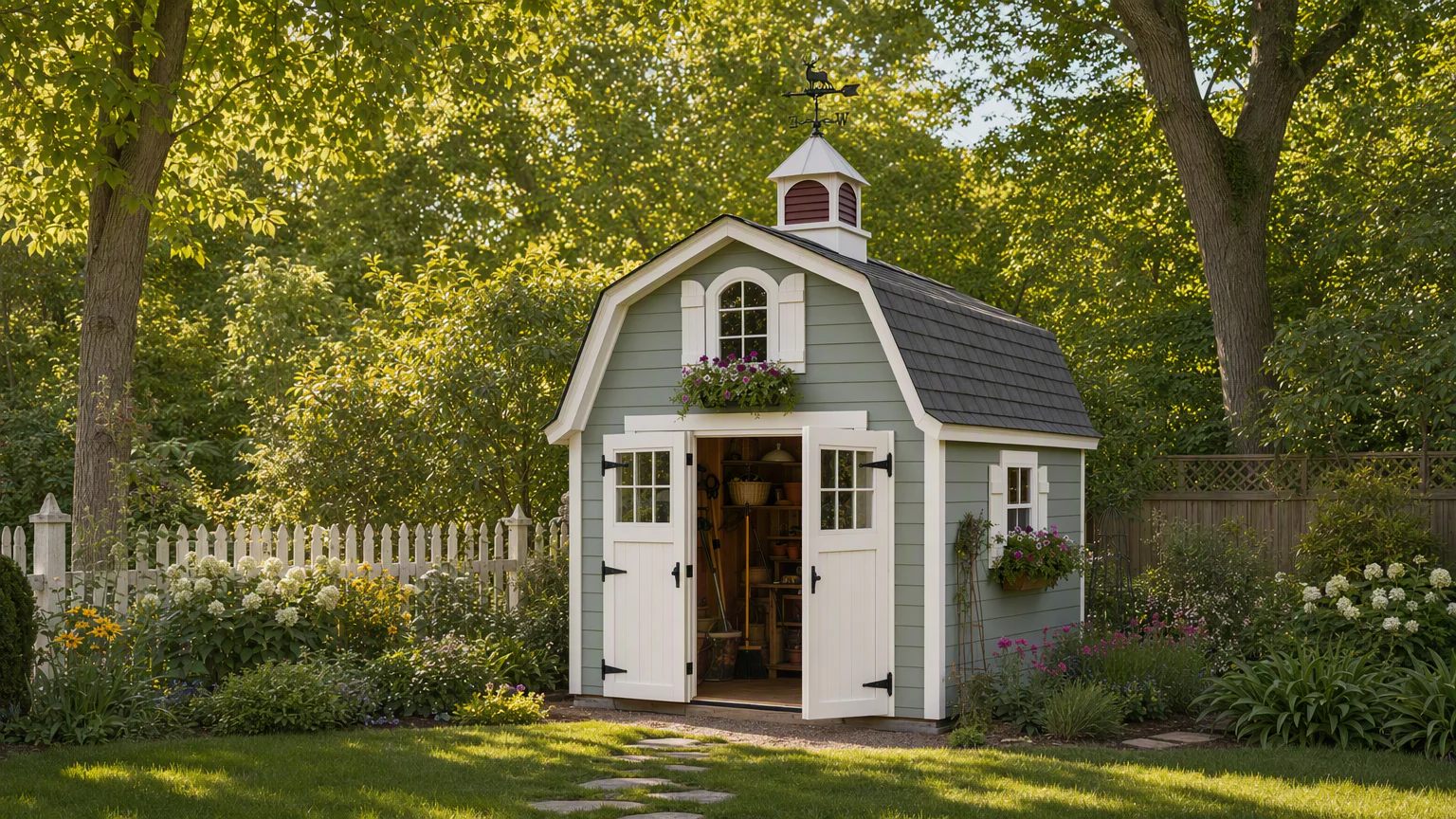24 inch Select cupola and weathervane on a garden shed