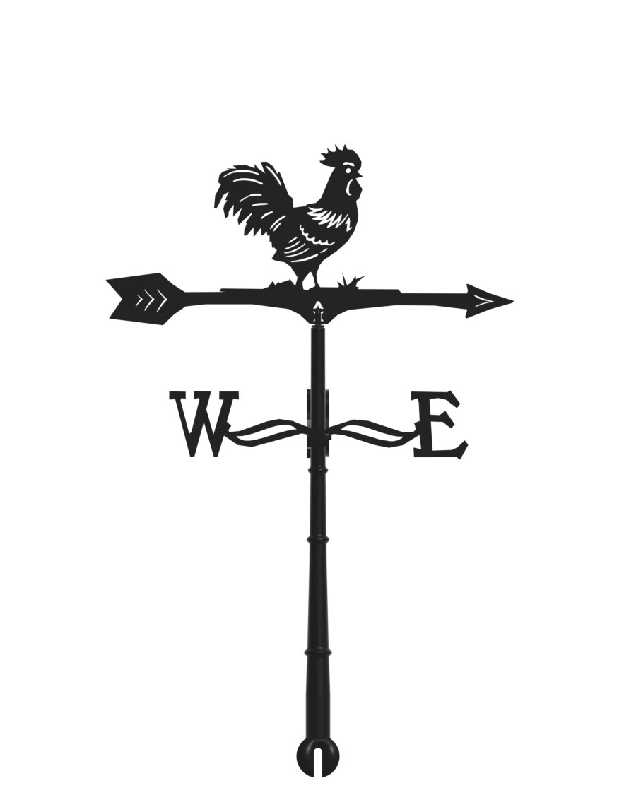 Black powder-coat rooster weathervane render