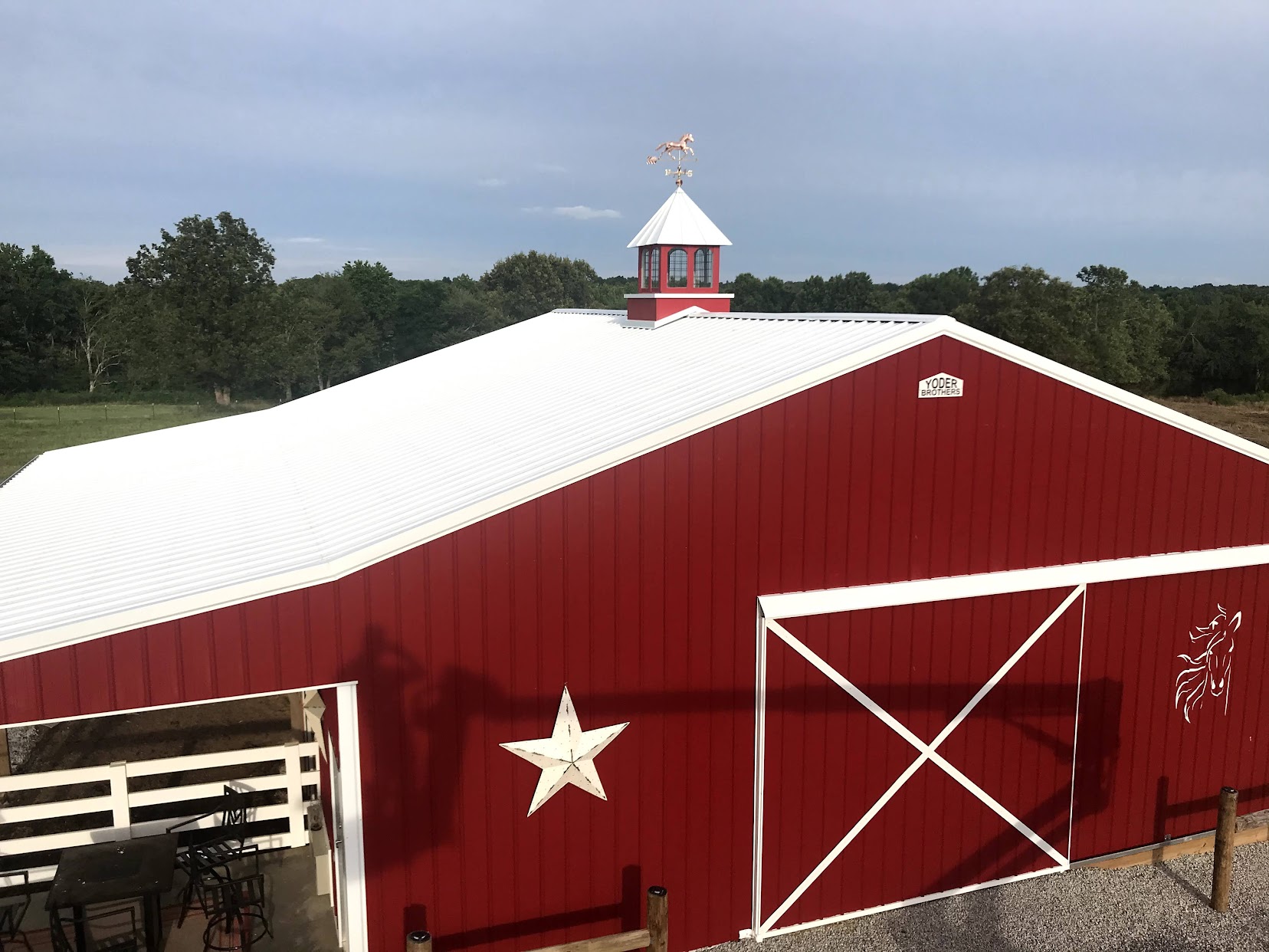 Metal pole barn with cupola