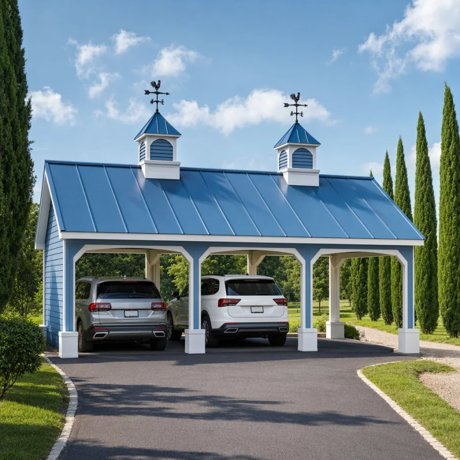 Two cupolas proportioned for a blue-roof carport