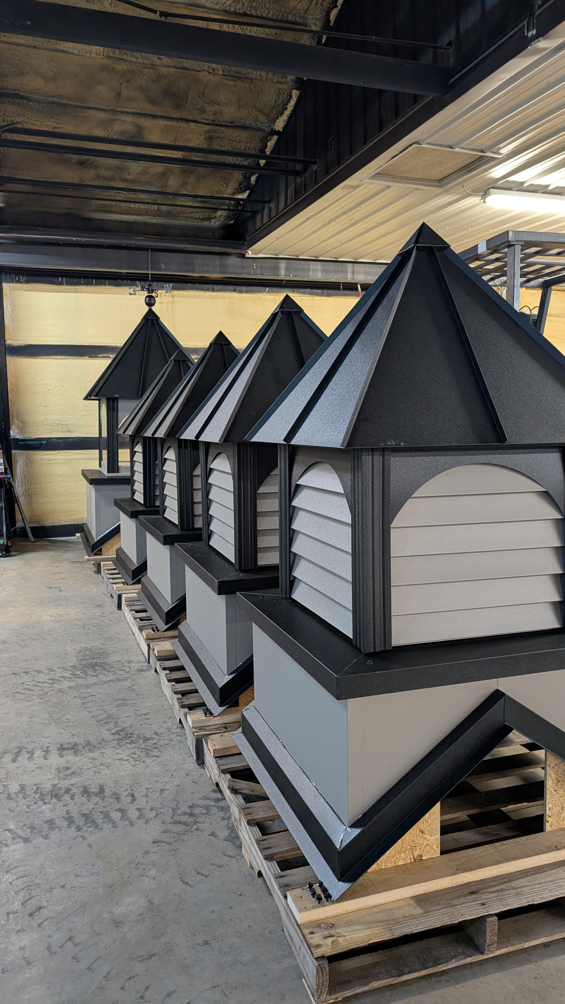 Finished cupolas staged in the Tanasi Designs shop